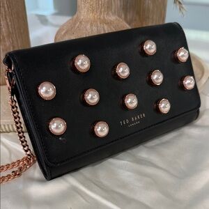 Ted Baker Black Pearl-Stud Bag Rose Gold + Pearls